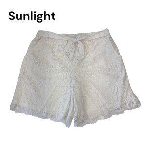 CATO Womens Lace Shorts With Bow Belt In Cream Size 14/16 W